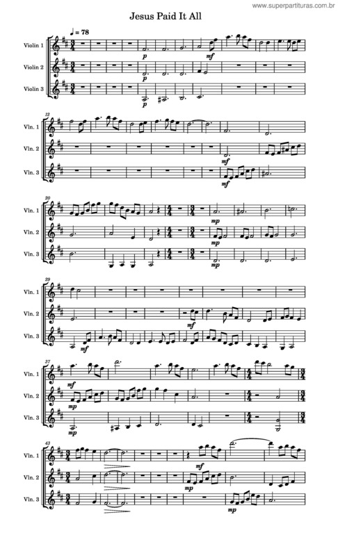 Partitura da música – Jesus Paid It All