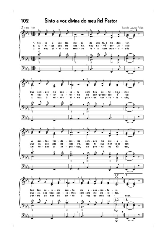 Partitura da música -102. Sinto A Voz Divina Do Meu Fiel Pastor