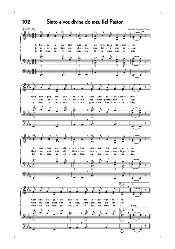 Partitura da música -102. Sinto A Voz Divina Do Meu Fiel Pastor