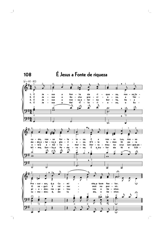 Partitura da música -108. É Jesus A Fonte De Riqueza