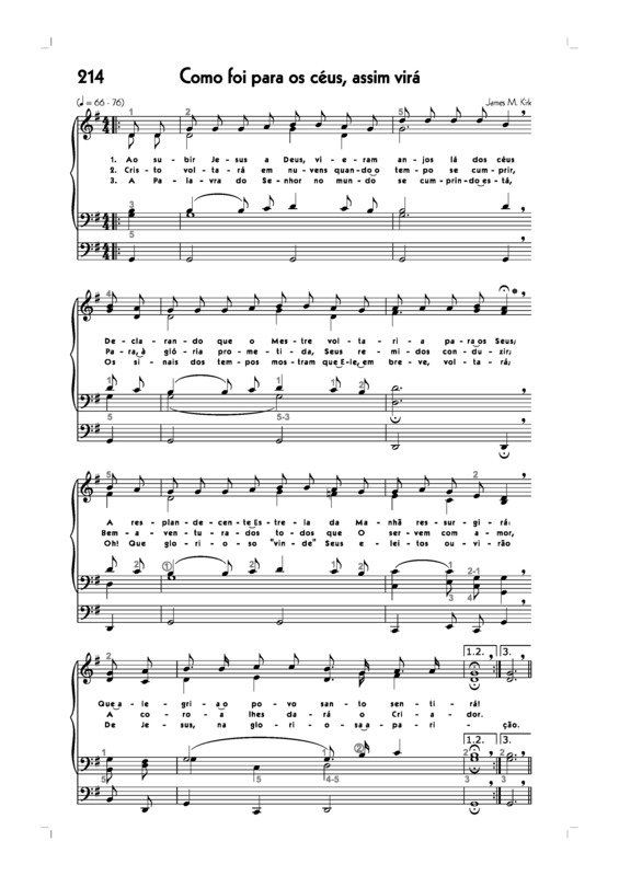 Partitura da música -214. Como Foi Para Os Céus Assim Virá