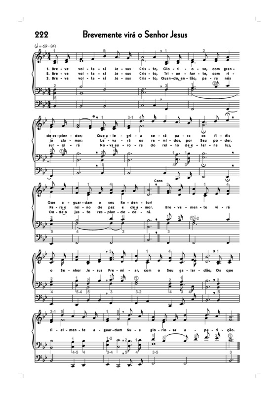 Partitura da música -222. Brevemente Virá O Senhor Jesus