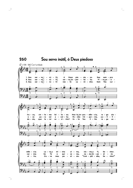 Partitura da música -260. Sou Servo Inútil Ó Deus Piedoso