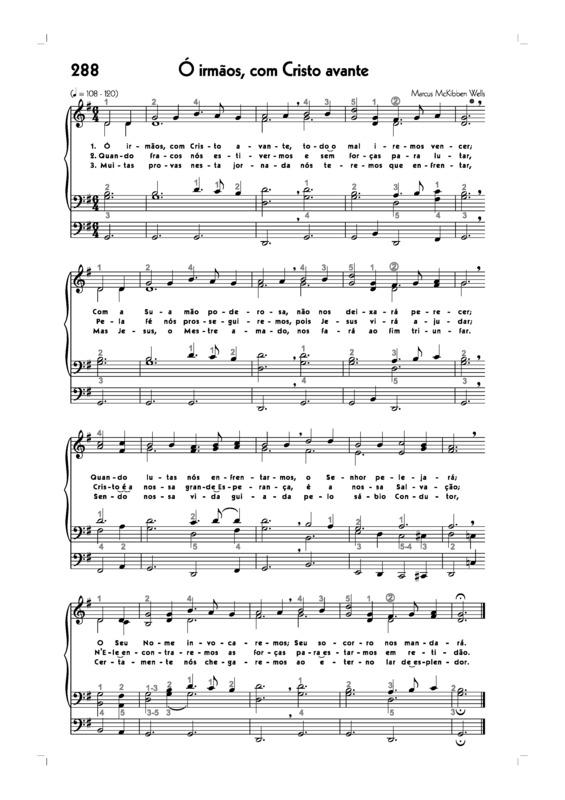 Partitura da música -288. Ó Irmãos Com Cristo Avante
