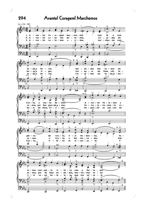 Partitura da música -294. Avante Coragem Marchemos