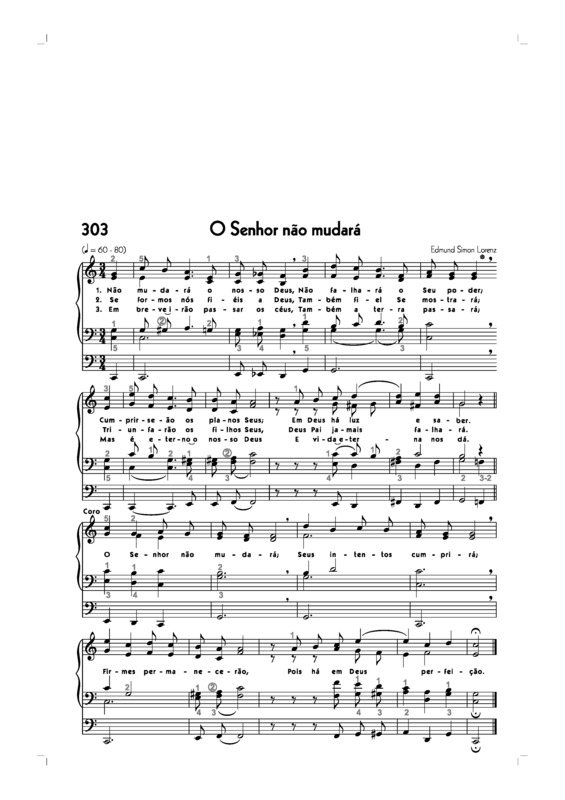 Partitura da música -303. O Senhor Não Mudará