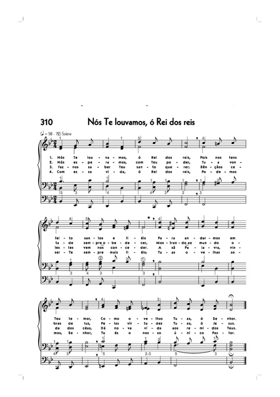 Partitura da música -310. Nós Te Louvamos Ó Rei Dos Reis