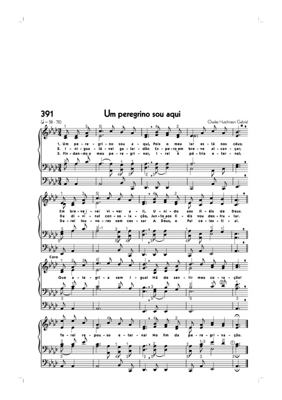 Partitura da música -391. Um Peregrino Sou Aqui