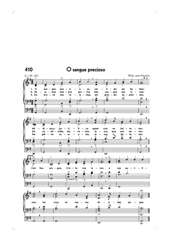 Partitura da música -410. O Sangue Precioso