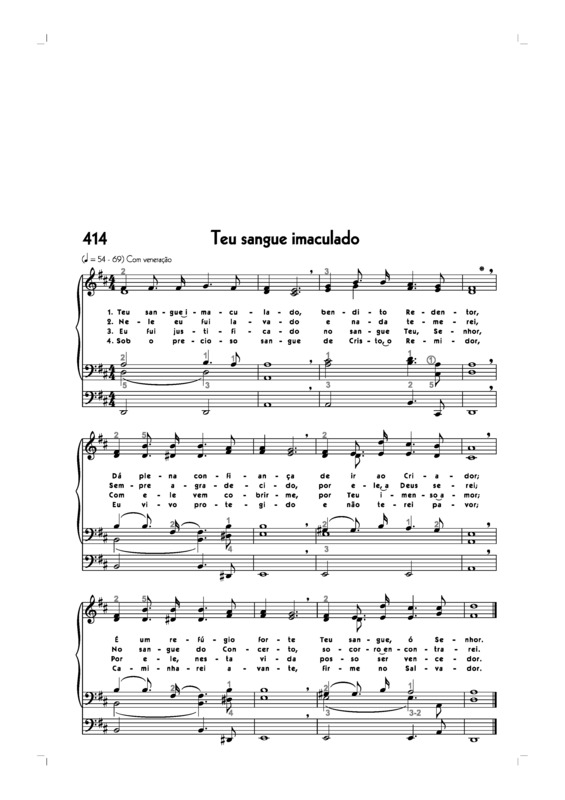 Partitura da música -414. Tem Sangue Imaculado