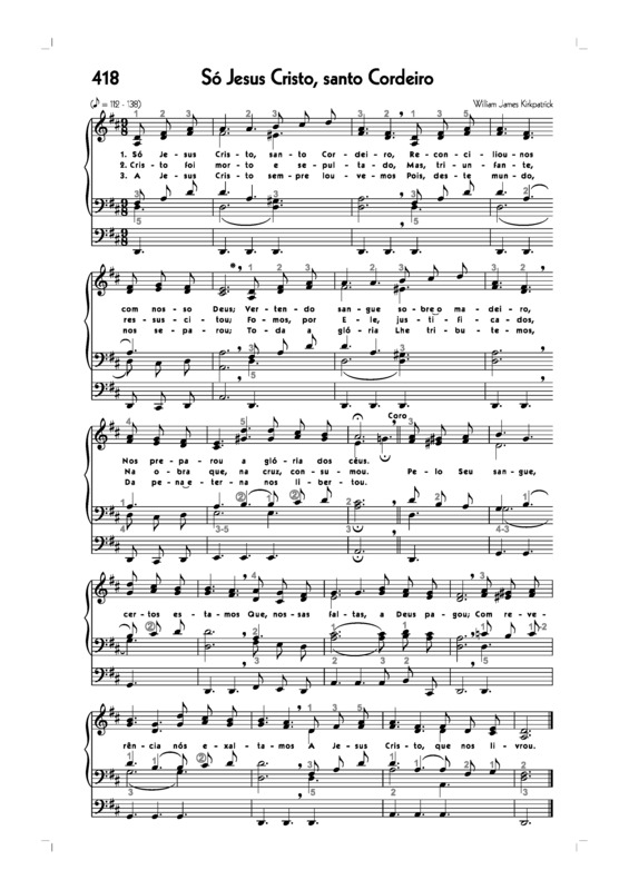 Partitura da música -418. Só Jesus Cristo Santo Cordeiro