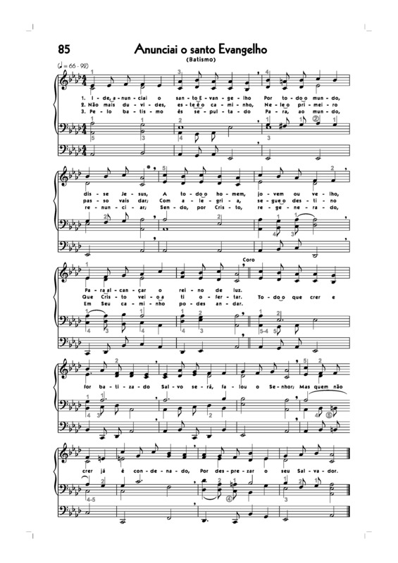 Partitura da música -85. Anunciai O Santo Evangelho