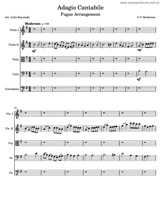 Partitura da música `Adagio Cantabile` Fugue Arrangement – Leila Rozumski