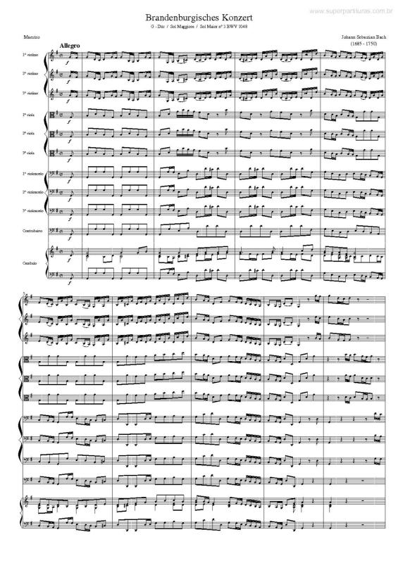 Partitura da música  Concerto Brandenburg ( BWV 1048)