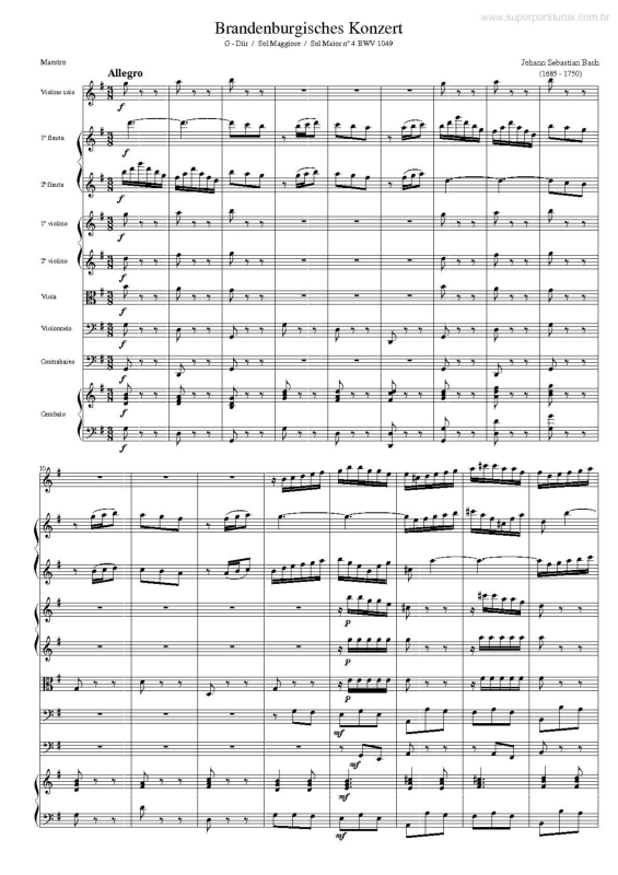 Partitura da música  Concerto Brandenburg ( BWV 1049)