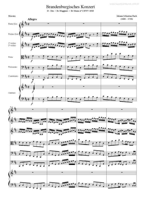 Partitura da música  Concerto Brandenburg ( BWV 1050)
