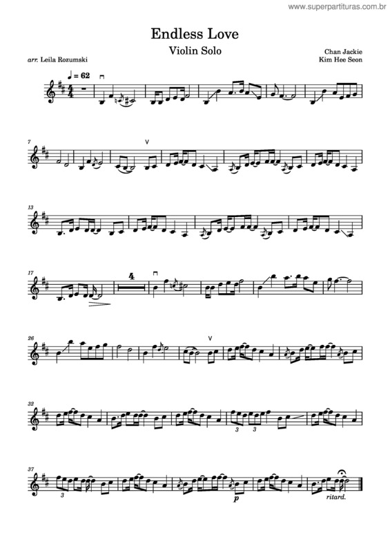 Partitura da música `Endless Love` Violin Solo – Jackie Chan & Kim Hee Seon