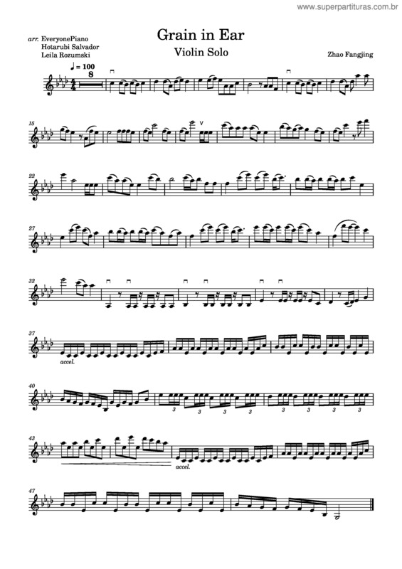 Partitura da música `Grain In Ear` Violin Solo – Zhao Fangjing