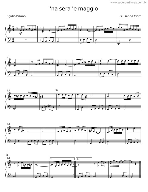 Partitura da música `Na Sera `E Maggio