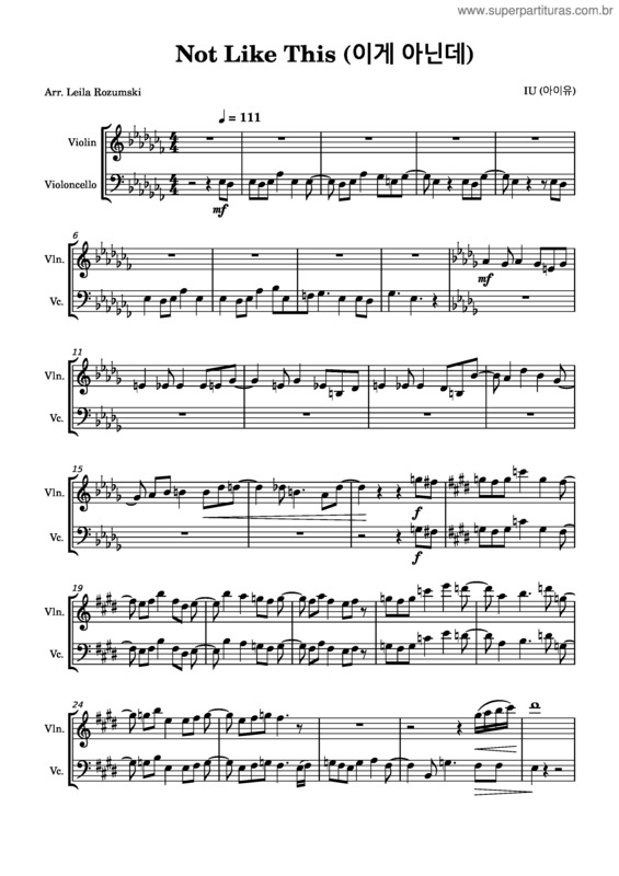 Partitura da música `Not Like This`