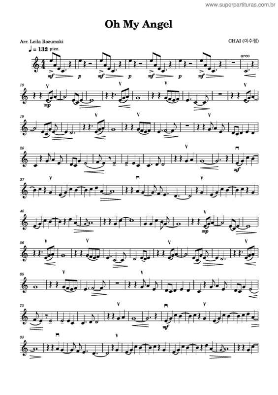 Partitura da música `Oh My Angel` Violin Solo – Chai