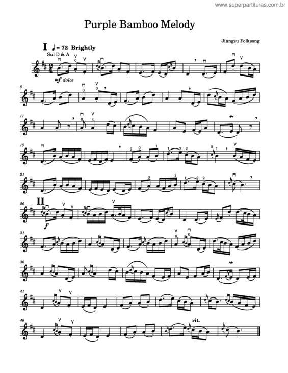 Partitura da música `Purple Bamboo Melody` Violin Solo – Jiangsu Folksong