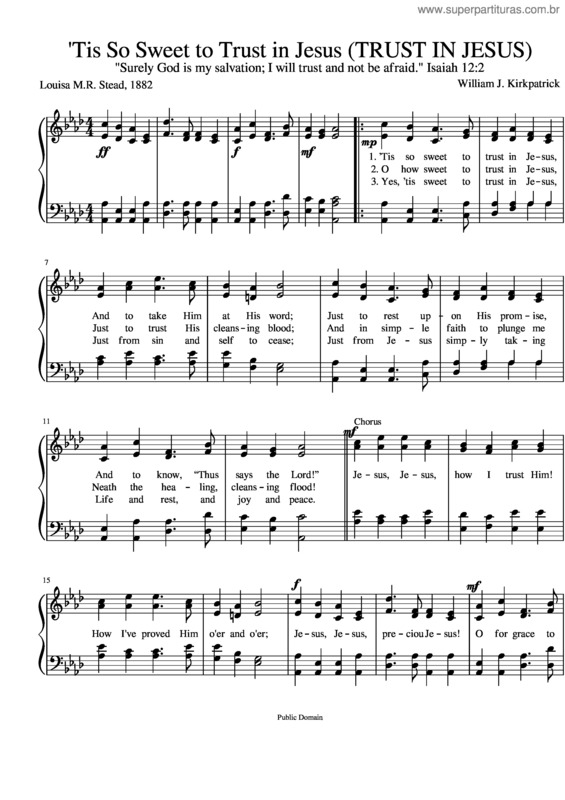 Partitura da música `Tis So Sweet To Trust In Jesus v.4