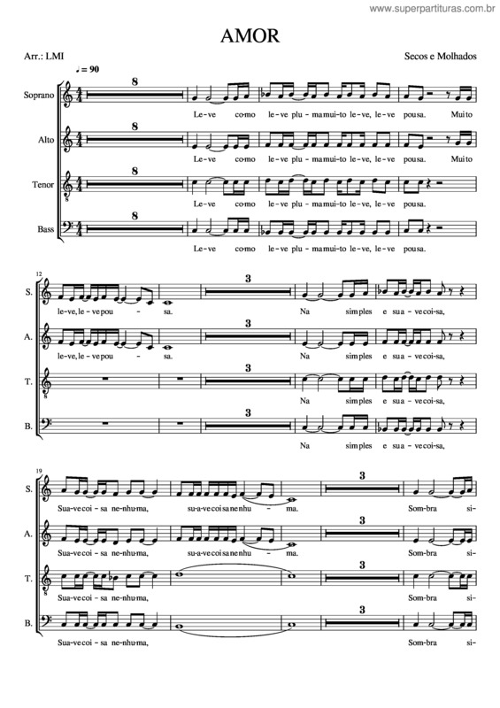 Partitura da música -Unic-Amor