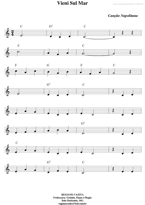 Partitura da música  Vieni Sul Mar (Canção Napolitana)