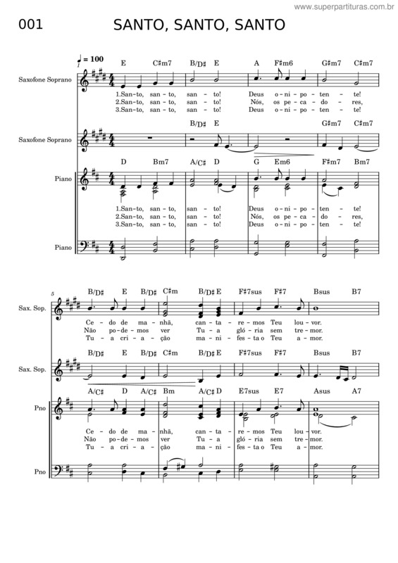 Partitura da música 001 – Santo, Santo, Santo