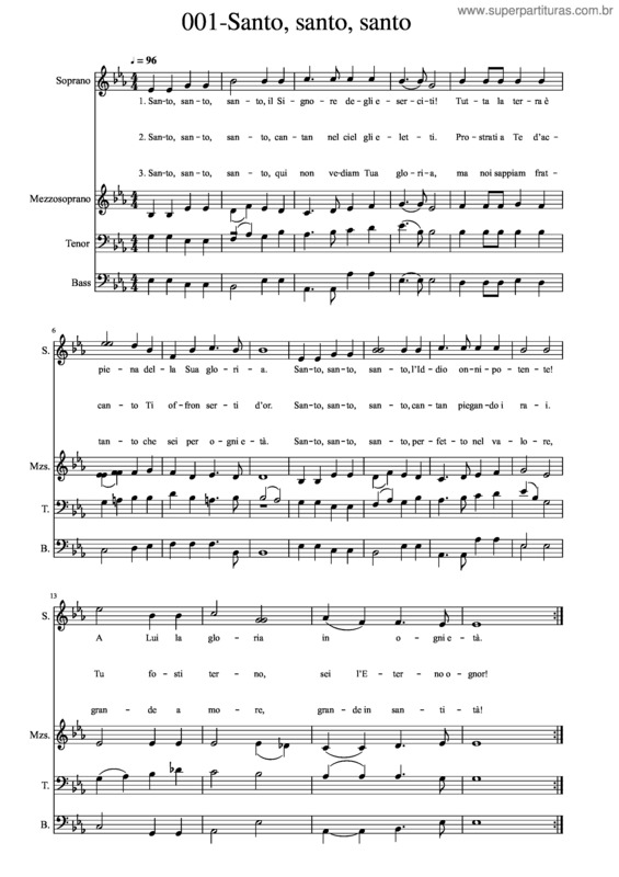 Partitura da música 001–Santo, Santo, Santo