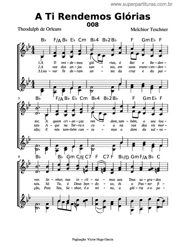 Partitura da música 008 – A Ti Rendemos Glórias