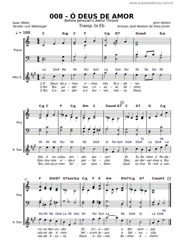 Partitura da música 008 – Ó Deus De Amor