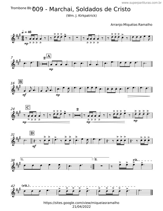 Partitura da música 009 – Marchai, Soldados De Cristo – J. Kirkpatrick