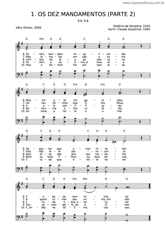 Partitura da música 01 Os Dez Mandamentos