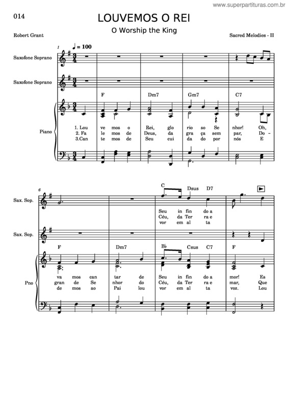 Partitura da música 014 – Louvemos O Rei