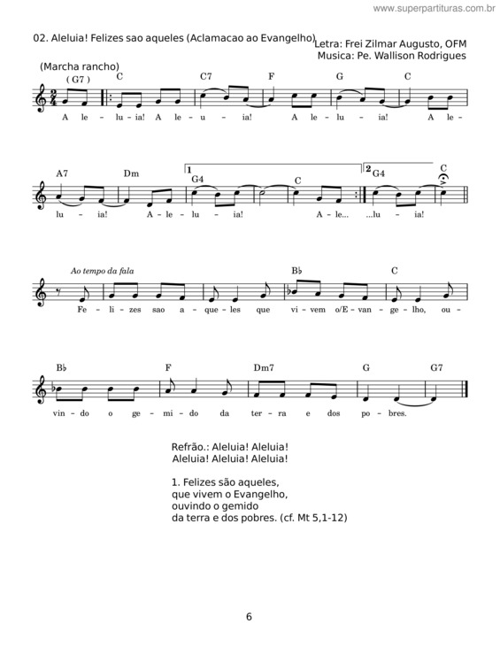 Partitura da música 02. Aleluia! Felizes Sao Aqueles – Frei Zilmar Augusto;Ofm;Pe. Wallison Rodrigues