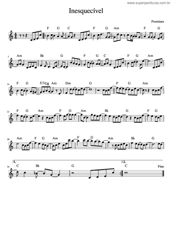 Partitura da música 03 – Inesquecível – Promises