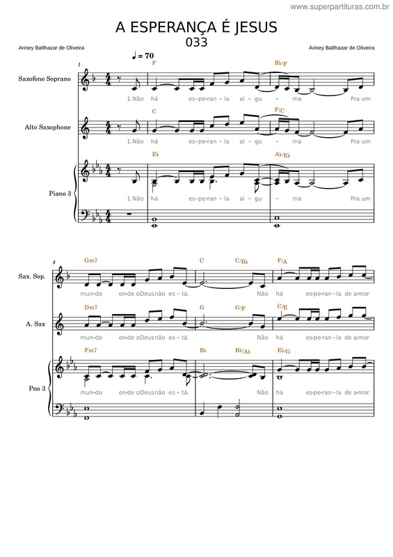 Partitura da música 033 – A Esperança É Jesus