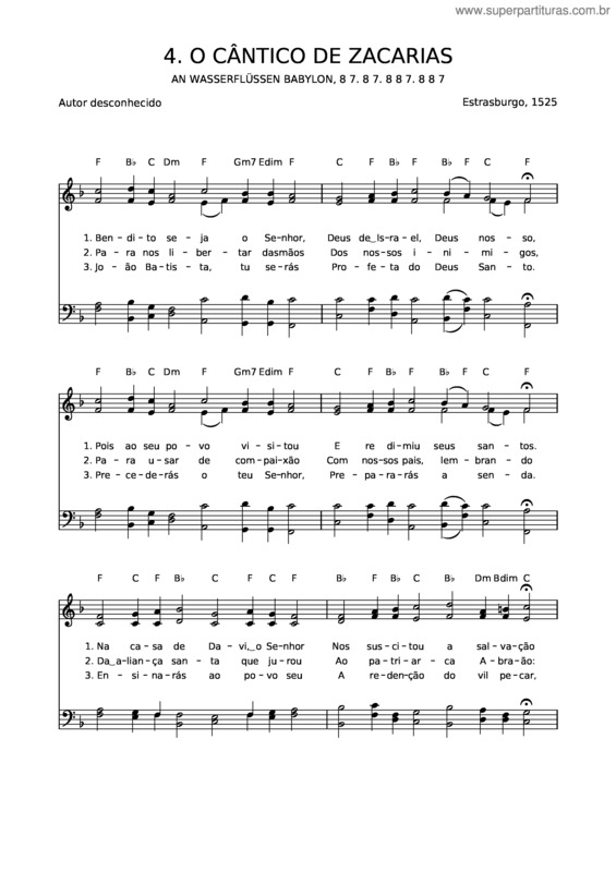 Partitura da música 04 O Cântico De Zacarias