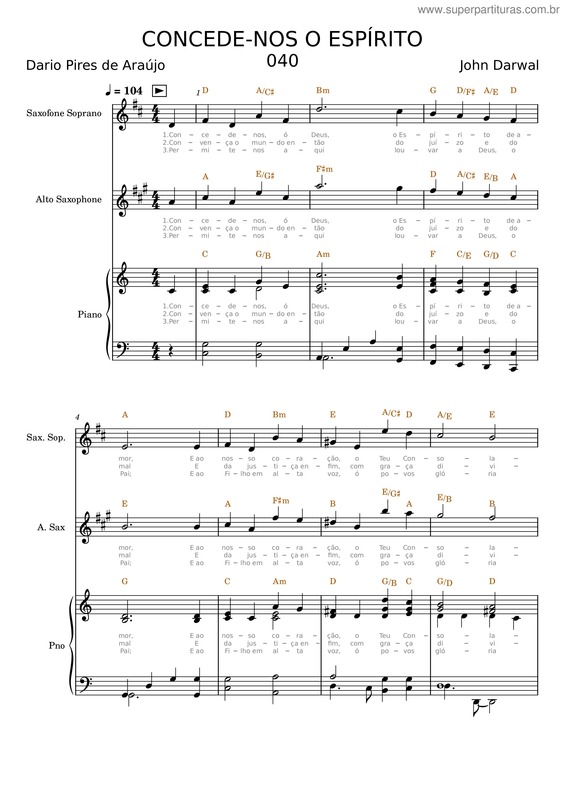 Partitura da música 040 – Concede–Nos O Espírito