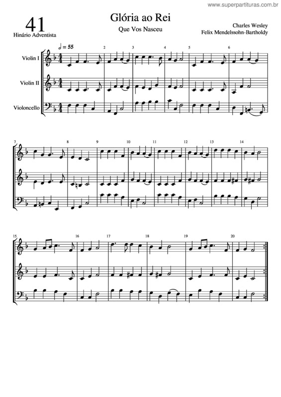 Partitura da música 041 Glória Ao Rei Que Vos Nasceu – Hinário Adventista