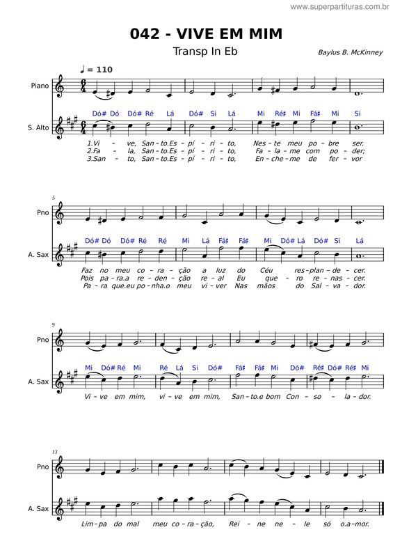 Partitura da música 042 – Vive Em Mim