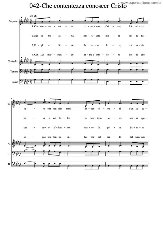 Partitura da música 042–Che Contentezza Conoscer Cristo