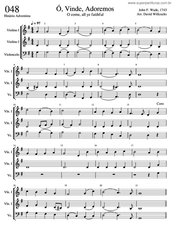 Partitura da música 048 Ó, Vinde, Adoremos Hinário Adventista