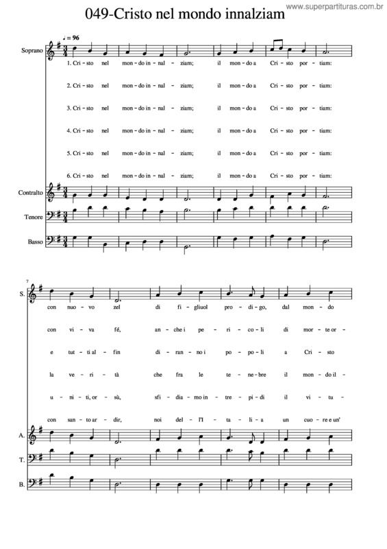 Partitura da música 049–Cristo Nel Mondo Innalziam