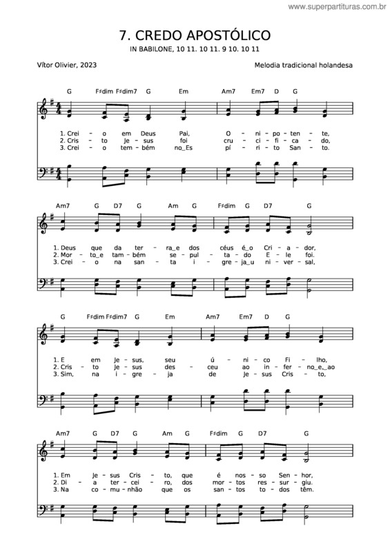 Partitura da música 07 Credo Apostólico