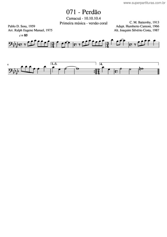 Partitura da música 071 – Perdão – Versão Coral