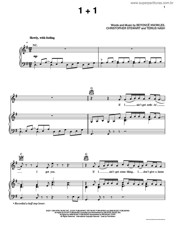 Partitura da música 1+1