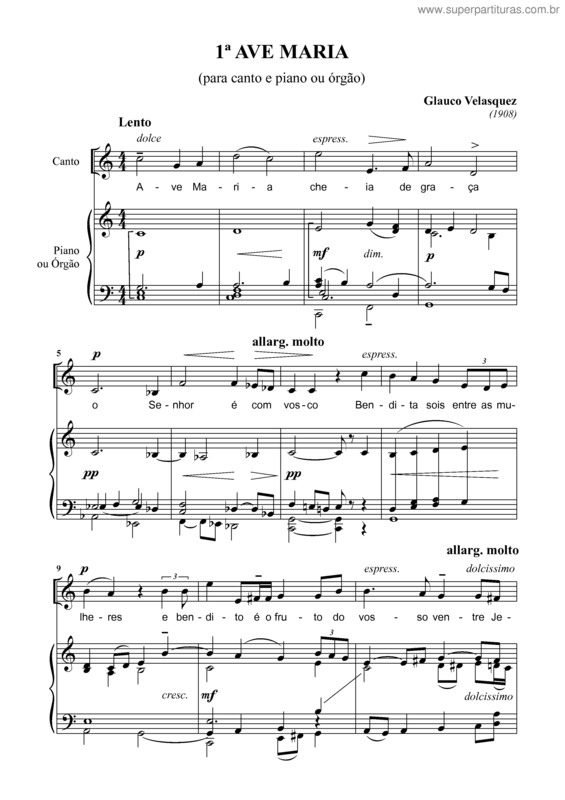 Partitura da música 1ª Ave Maria